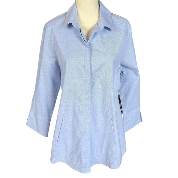 Habitat blue long sleeve collared button down shirt blouse size small - Picture 1 of 11